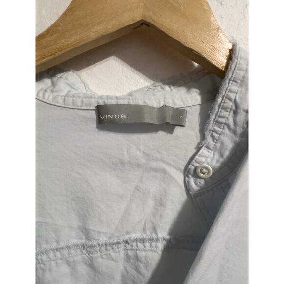 Vince Shirt Womens Small Button Fray Hem Cotton Silk Light Blue Long Sleeve - Picture 3 of 6